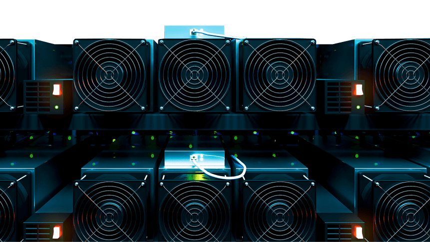 design element. 3D illustration. rendering. dark bitcoin cryptocurrency mining farm 3d background color imag