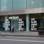 A view of a Verizon store advertising 5G amid the coronavirus pandemic on April 5