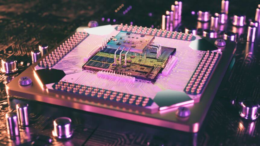 A 3D render of a quantum computer processor