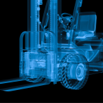 3d rendering x ray forklift truck isolated on black