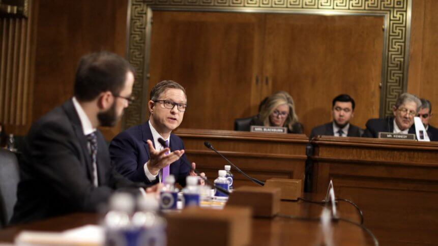 Jay Sullivan, Product Management Director for Privacy and Integrity in Messenger of Facebook, Inc. testifies during a hearing before Senate Judiciary Committee